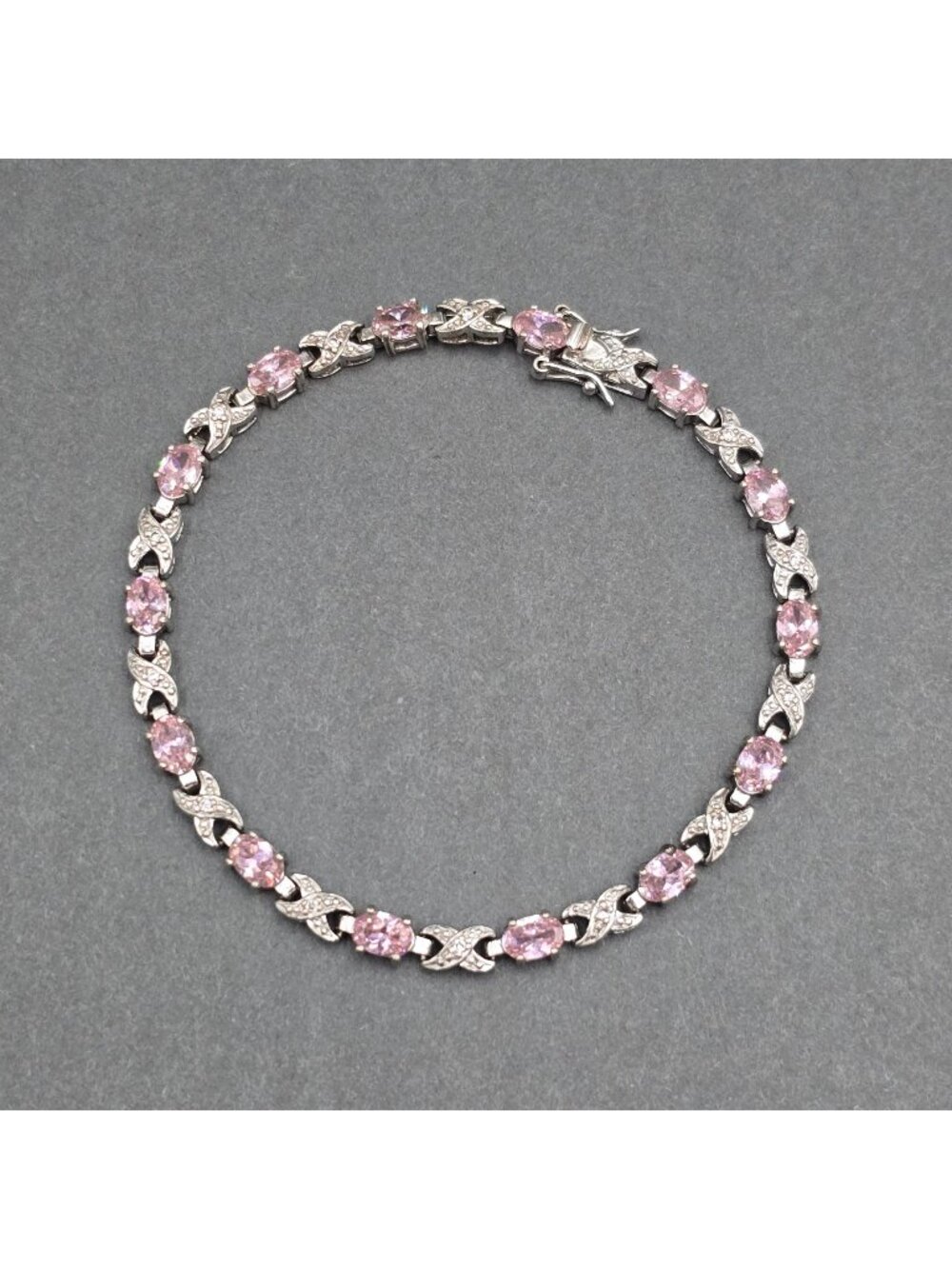 Ross Simons Sterling Silver Pink CZ Tennis Bracelet 8" XOXO Link Statement Piece